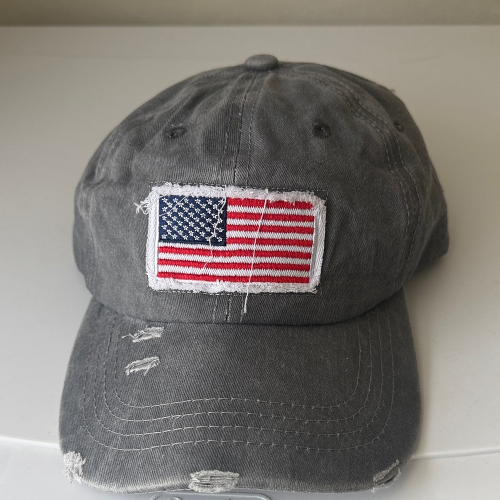 Gray Distressed American Flag Cap